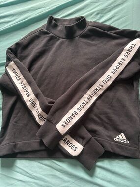 Adidas  Black Mock Neck Sweatshirt with White Sleeve Stripe